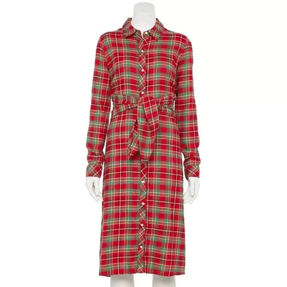 croft & barrow Dresses & Skirts - Croft & Barrow Red Plaid Knot-Waist Shirt Dress